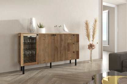 NORVIK Oak Chest 160CM with Glass Door