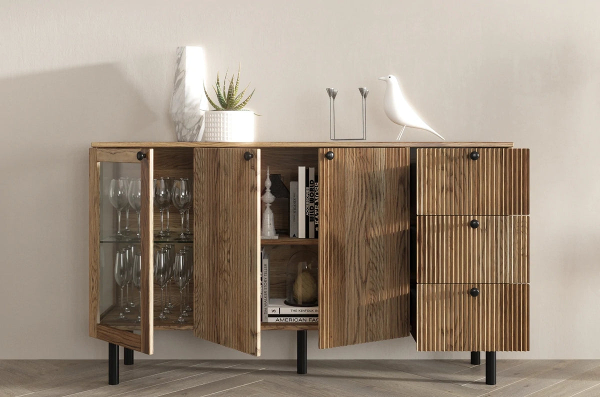 NORVIK Oak Chest 160CM with Glass Door