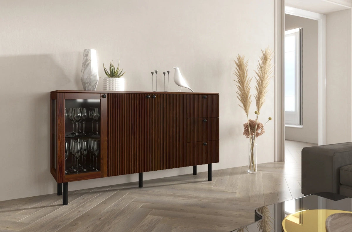 NORVIK Pine Chest 160CM with Glass Door