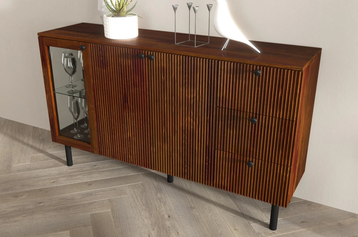 NORVIK Pine Chest 160CM with Glass Door