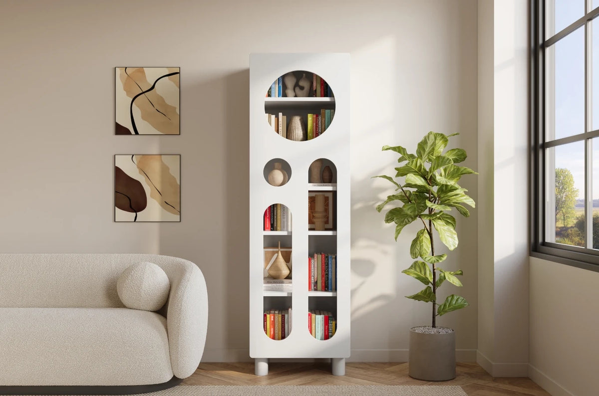 OKO White Bookcase 60CM with Openwork Doors