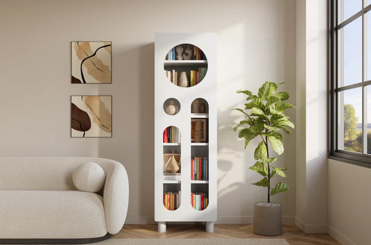 OKO White Bookcase 60CM with Openwork Doors