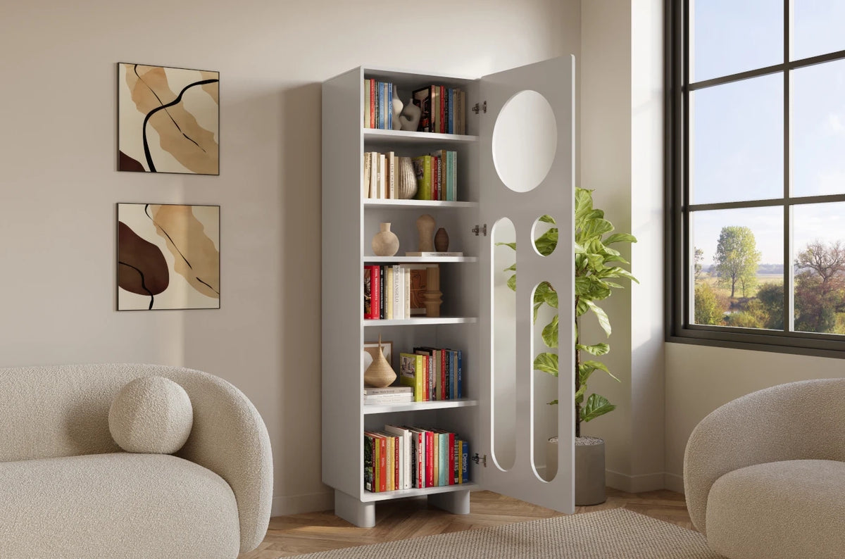 OKO White Bookcase 60CM with Openwork Doors