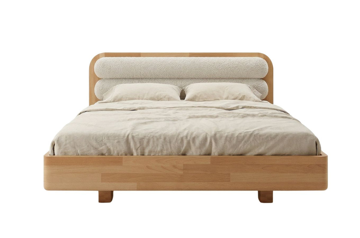PONZA Beech Floating Bed with Bouclé Headboard