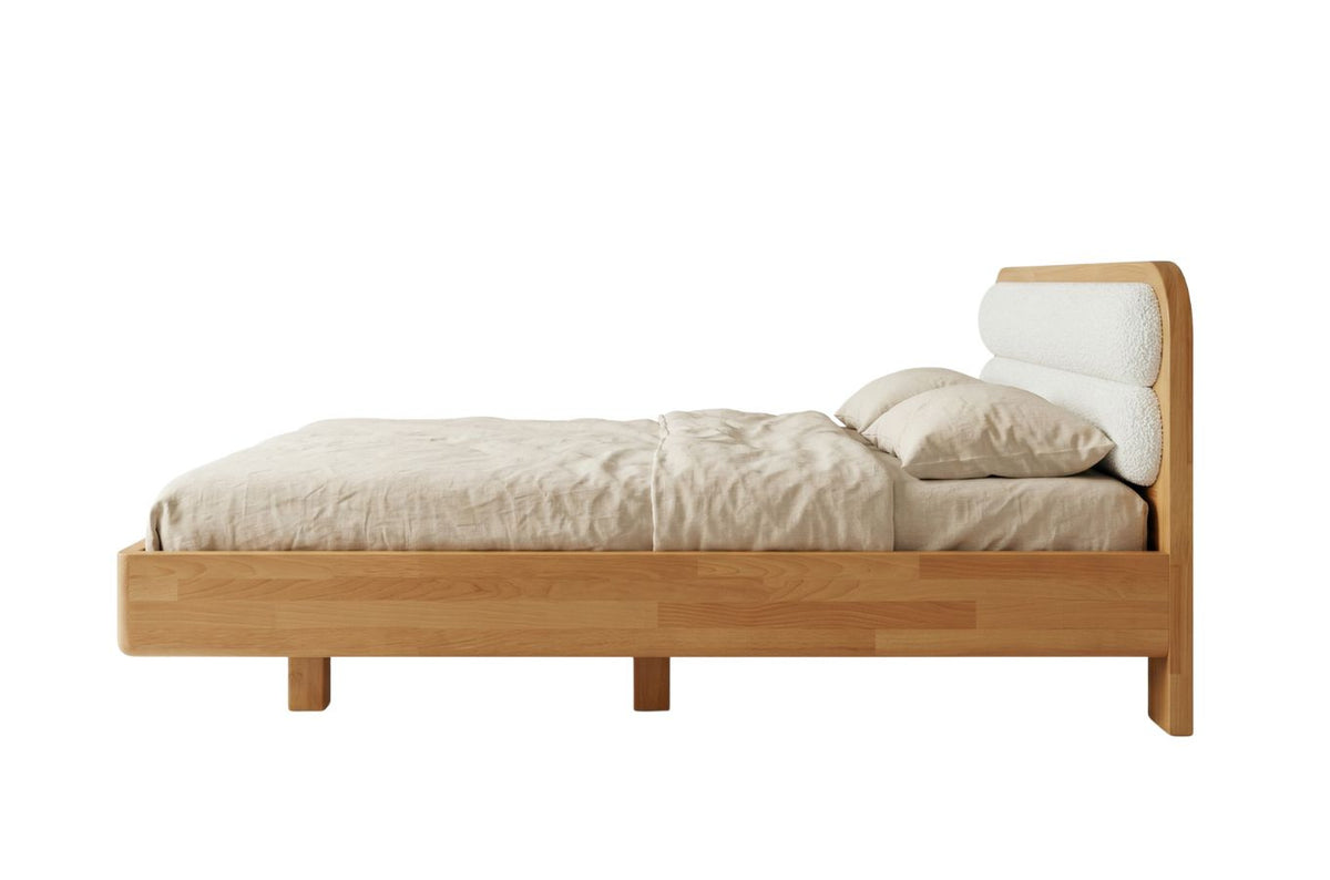 PONZA Beech Floating Bed with Bouclé Headboard