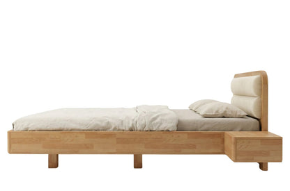 PONZA Beech Floating Bed with Bouclé Headboard