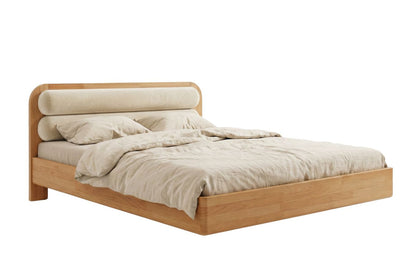 PONZA Beech Floating Bed with Bouclé Headboard