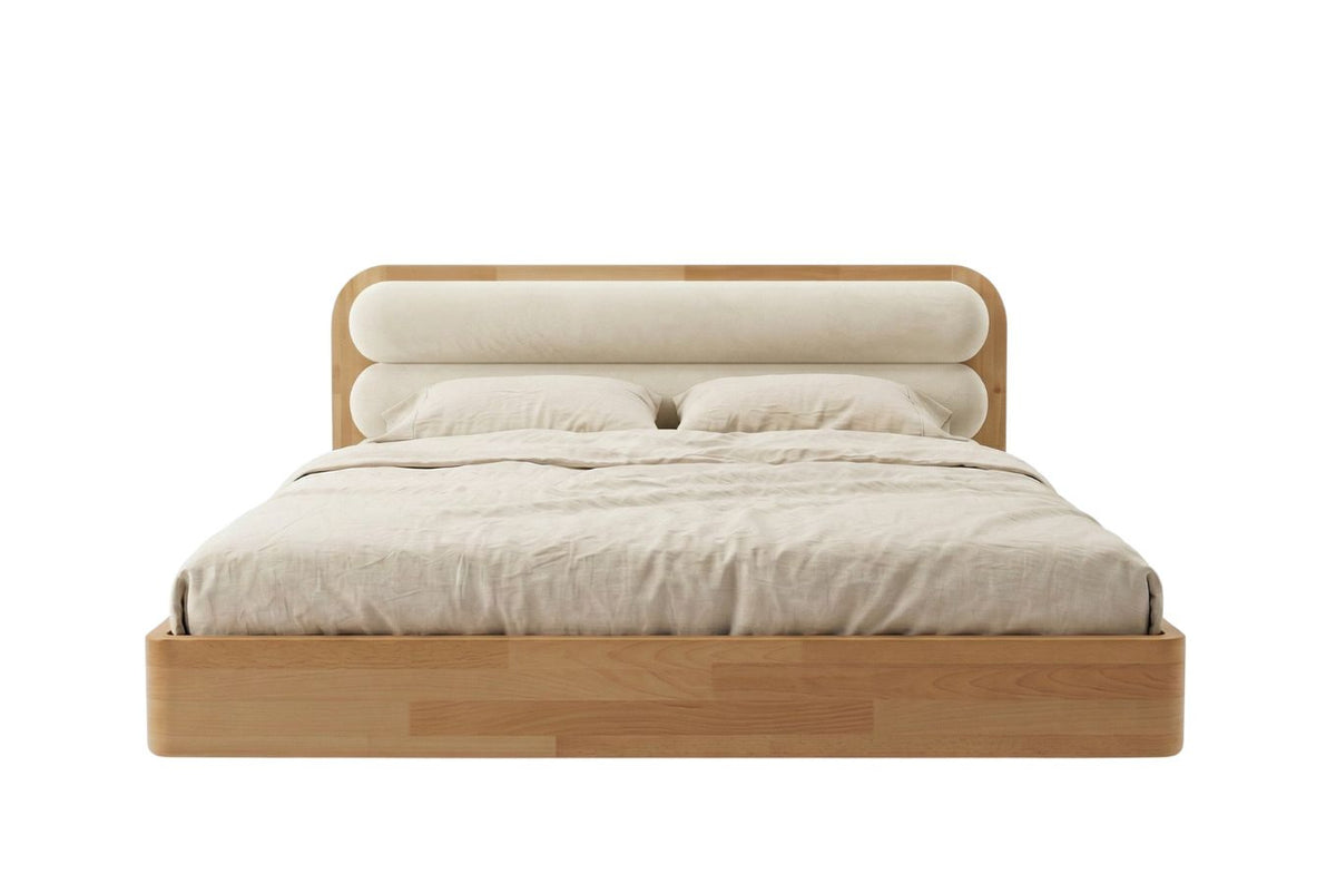 PONZA Beech Floating Bed with Bouclé Headboard
