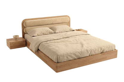 PONZA Beech Floating Bed with Bouclé Headboard