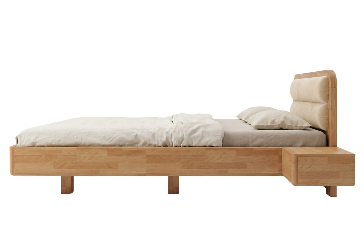PONZA Beech Floating Bed with Bouclé Headboard