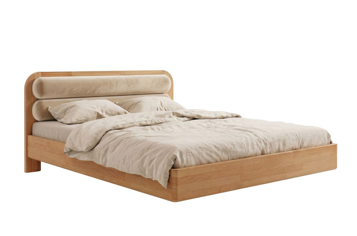 PONZA Beech Floating Bed with Bouclé Headboard