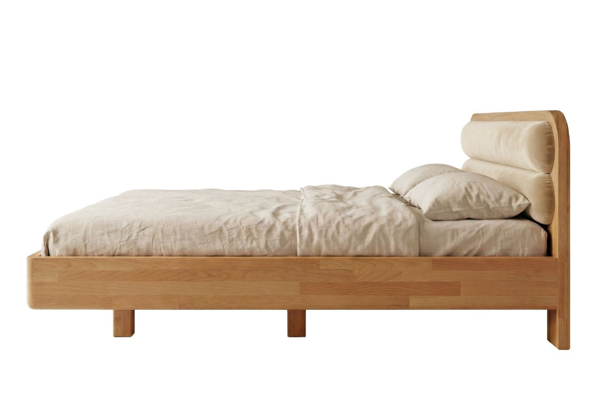 PONZA Beech Floating Bed with Bouclé Headboard