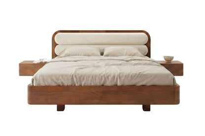 PONZA Beech Floating Bed with Bouclé Headboard