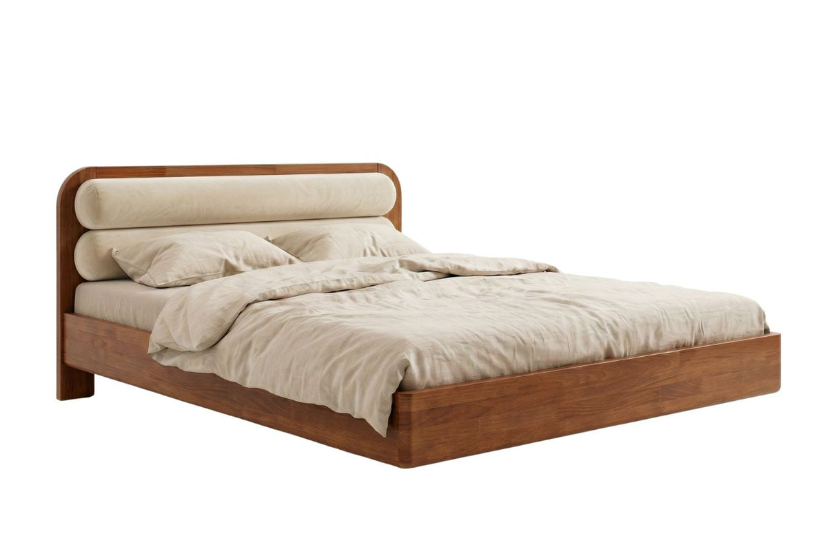 PONZA Beech Floating Bed with Bouclé Headboard