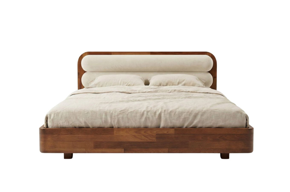 PONZA Beech Floating Bed with Bouclé Headboard