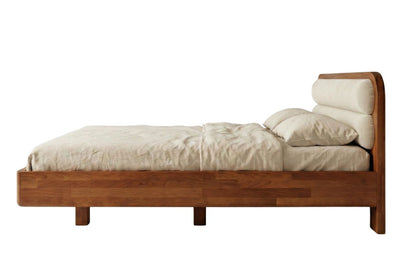 PONZA Beech Floating Bed with Bouclé Headboard