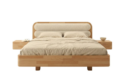 PONZA Beech Floating Bed with Bouclé Headboard