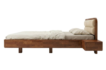 PONZA Beech Floating Bed with Bouclé Headboard