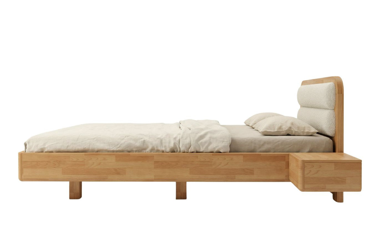 PONZA Beech Floating Bed with Bouclé Headboard