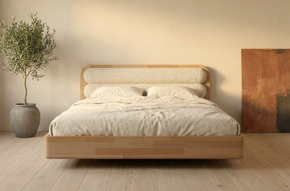 PONZA Beech Floating Bed with Bouclé Headboard