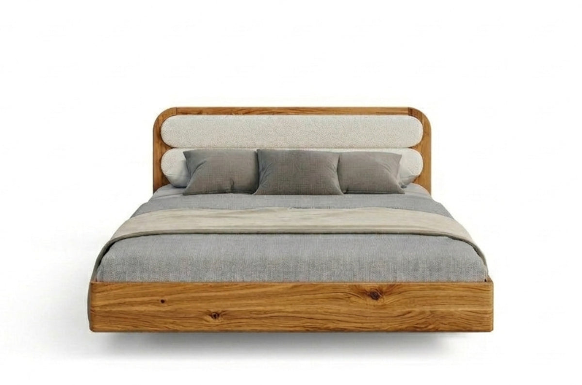 PONZA Oak Floating Bed with Bouclé Headboard