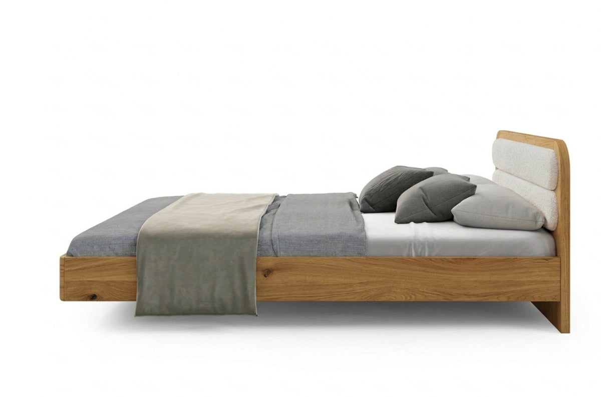 PONZA Oak Floating Bed with Bouclé Headboard
