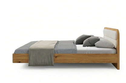 PONZA Oak Floating Bed with Bouclé Headboard