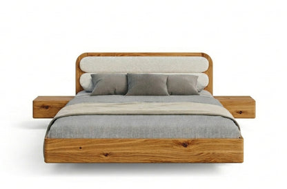 PONZA Oak Floating Bed with Bouclé Headboard