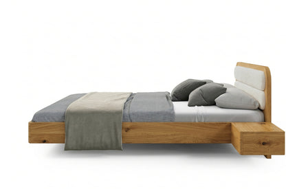 PONZA Oak Floating Bed with Bouclé Headboard