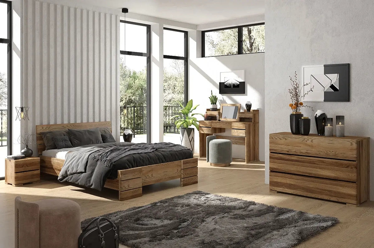 SANDEMO High Oak Bedside Cabinet with 2 Drawers