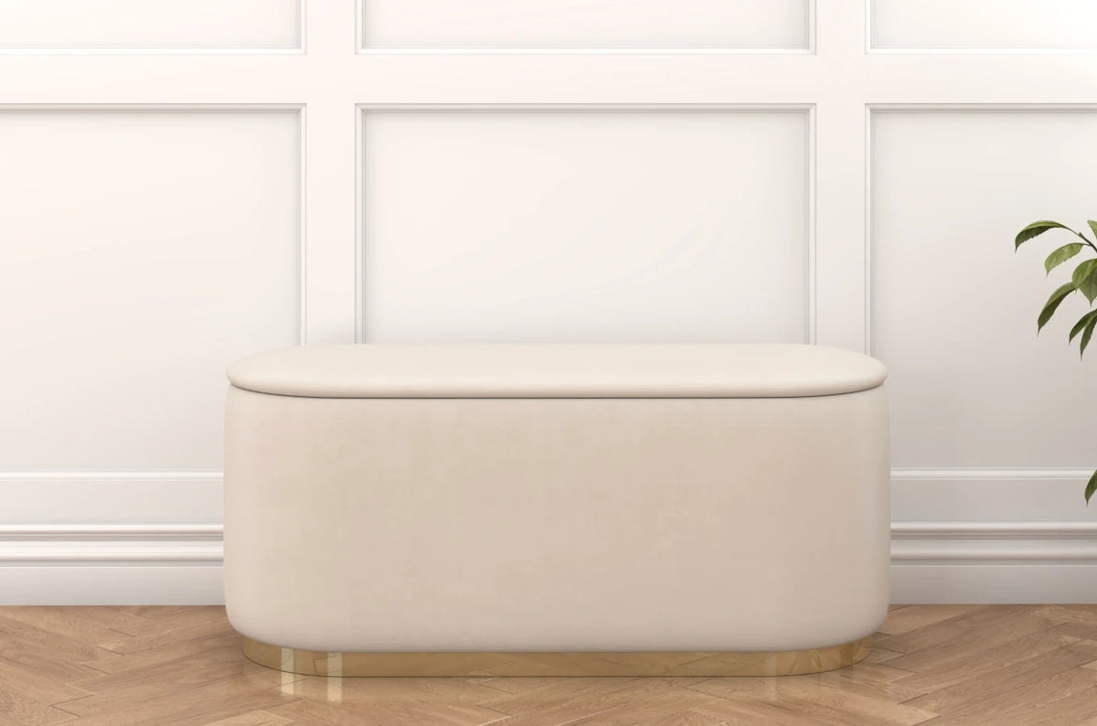 SCARLETT Oval Storage Pouf with Gold Base
