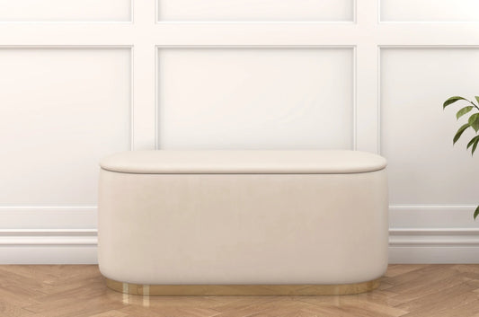 SCARLETT Oval Storage Pouf with Gold Base