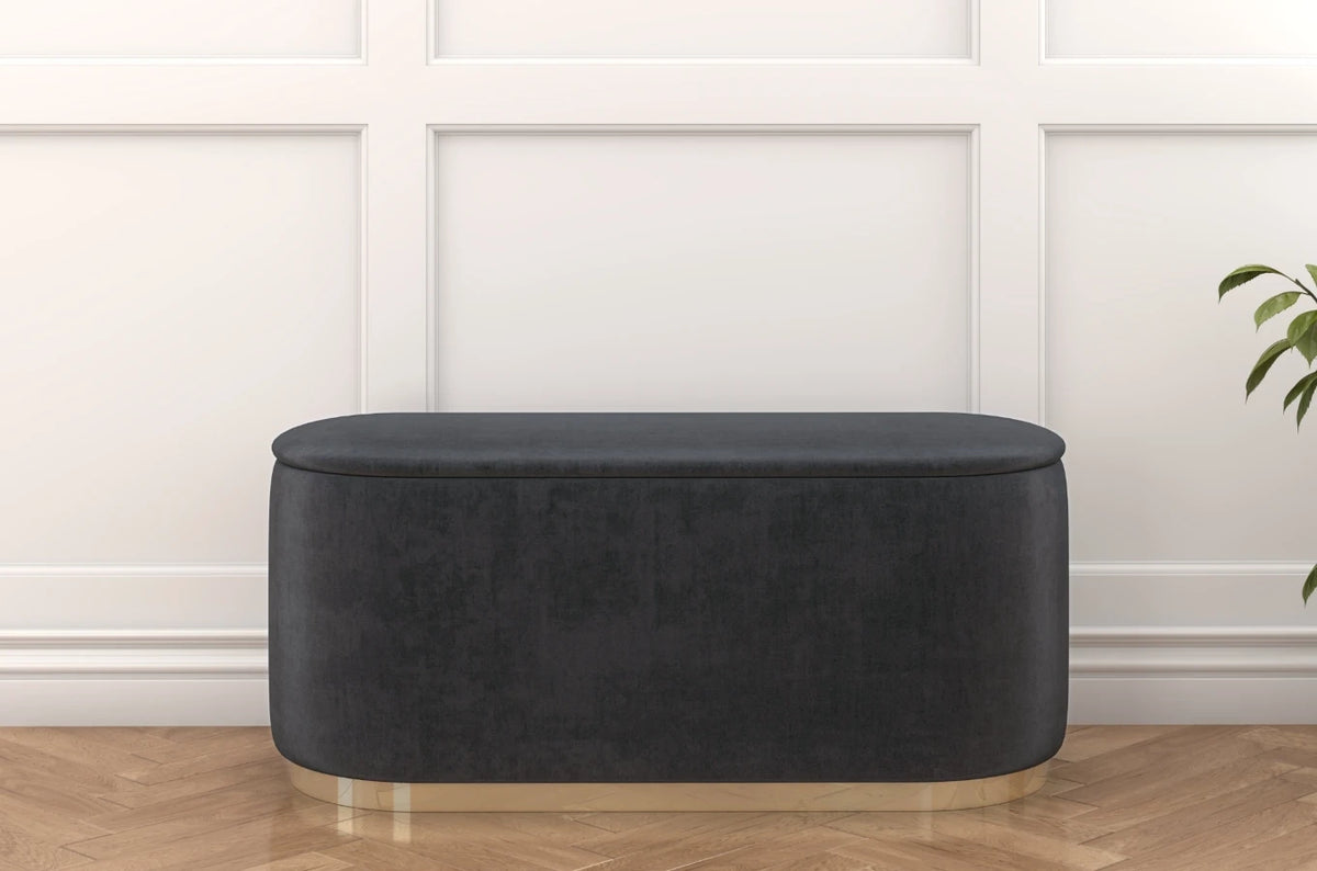 SCARLETT Oval Storage Pouf with Gold Base