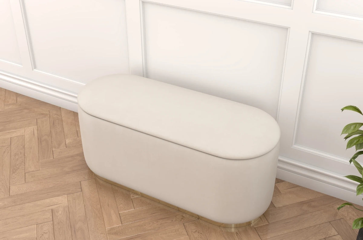 SCARLETT Oval Storage Pouf with Gold Base