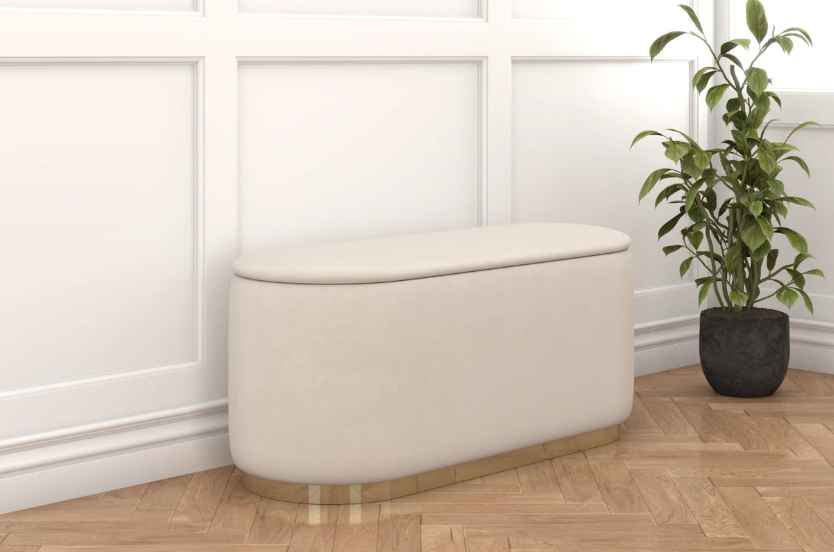 SCARLETT Oval Storage Pouf with Gold Base
