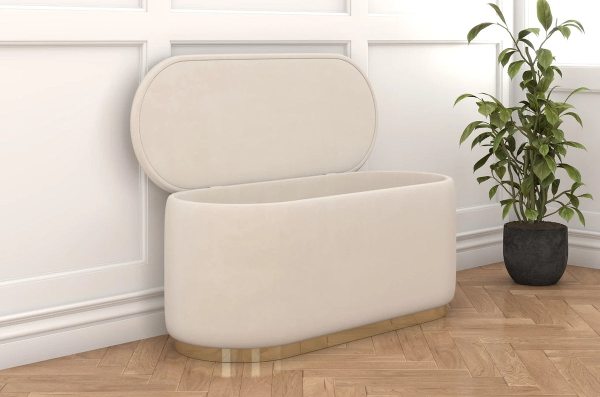SCARLETT Oval Storage Pouf with Gold Base