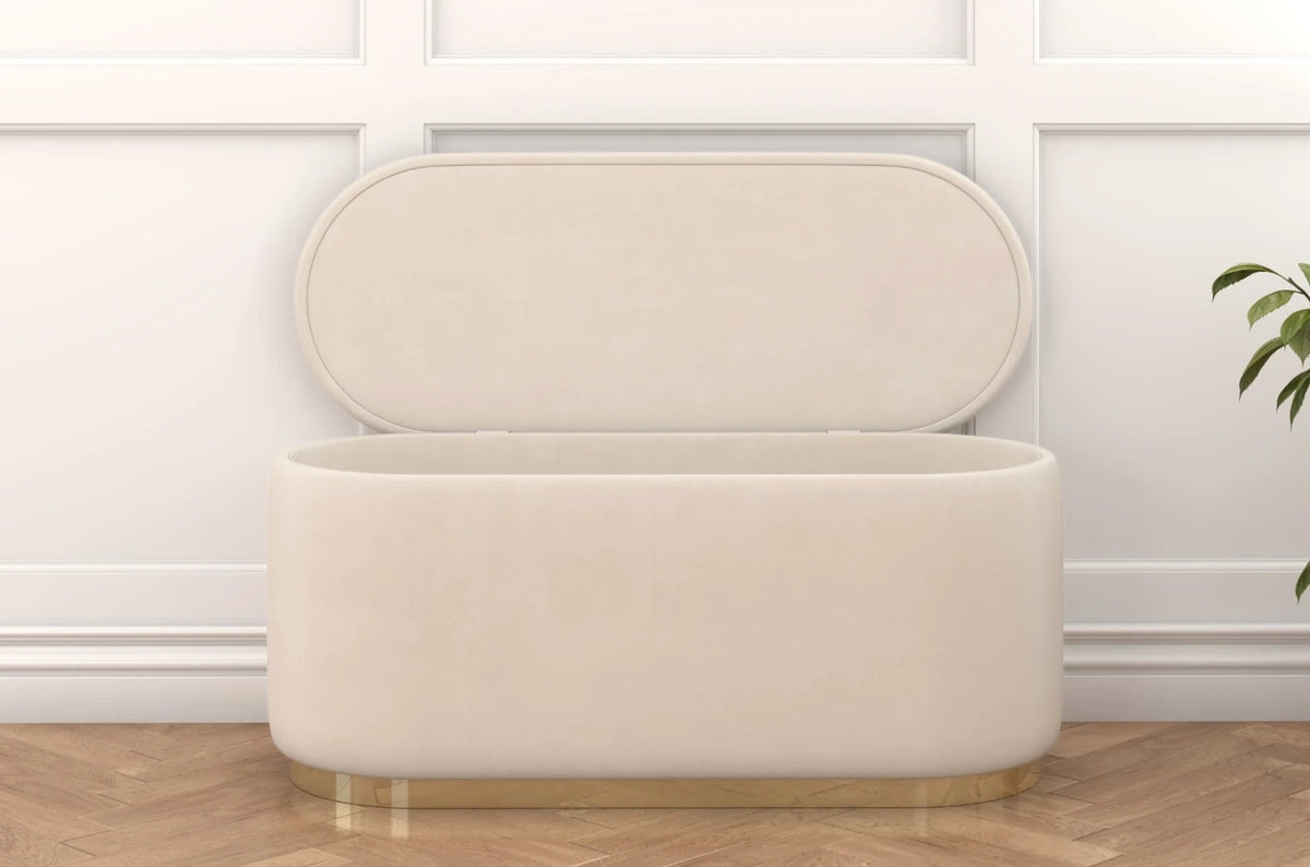 SCARLETT Oval Storage Pouf with Gold Base