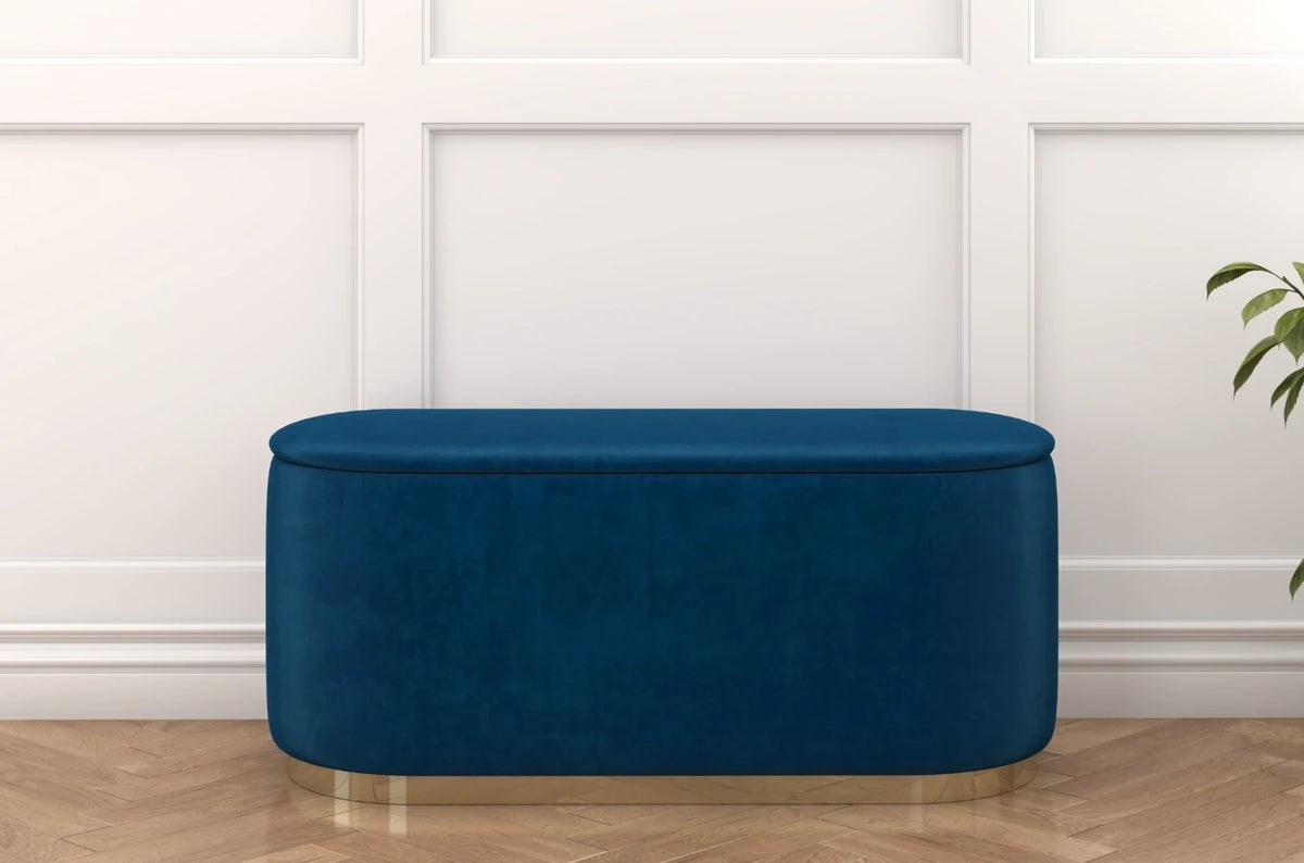 SCARLETT Oval Storage Pouf with Gold Base
