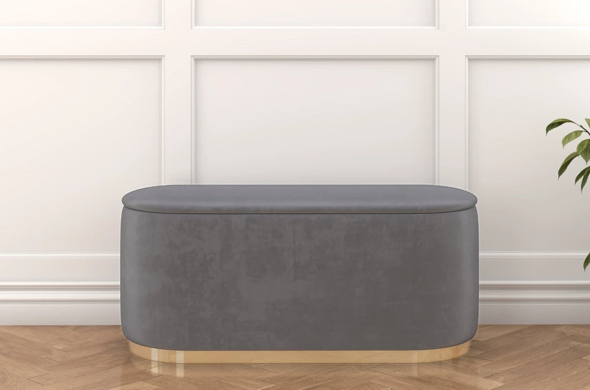 SCARLETT Oval Storage Pouf with Gold Base