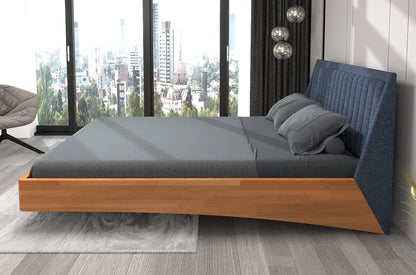 ULF Beech Floating Bed with Upholstered Headboard