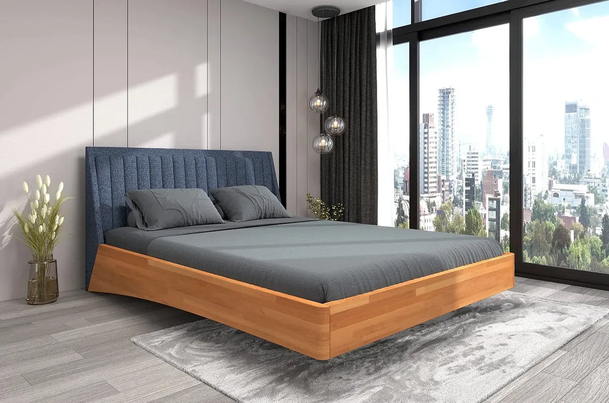 ULF Beech Floating Bed with Upholstered Headboard