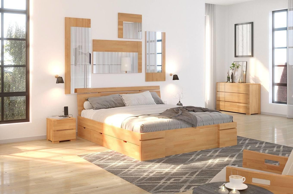 SPARTA Beech Maxi Bed with 4 Drawers