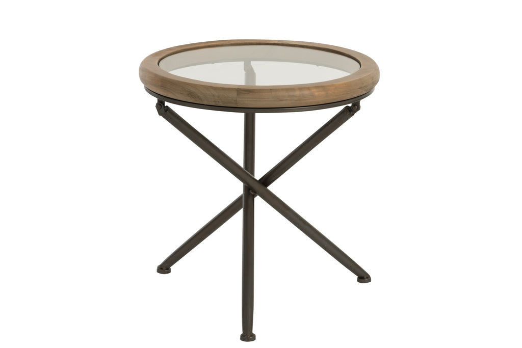 Coffee Table Round Wood/Glass Brown S
