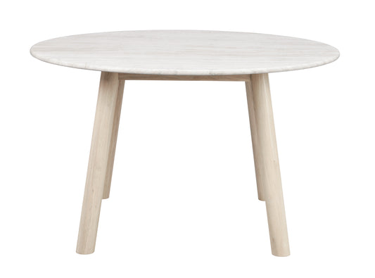TARANSAY Round Table, Beige Travertine Top, Whitewash Legs Ø 125 CM