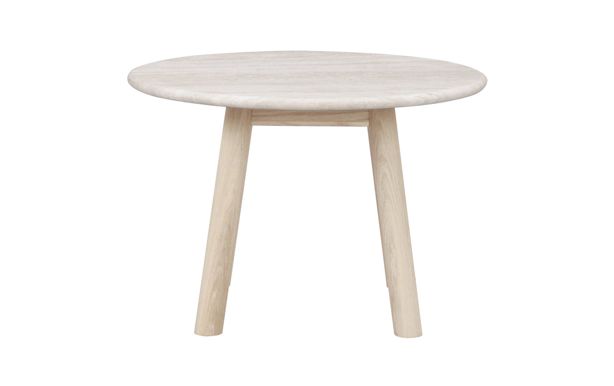 Taransay Travertine Coffee Table Ø60 cm – Beige / Whitewash Oak