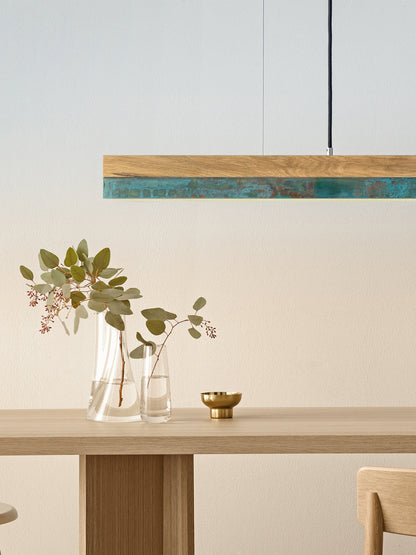 [C1w] Walnut Wood & Oxidised Copper Pendant 122CM