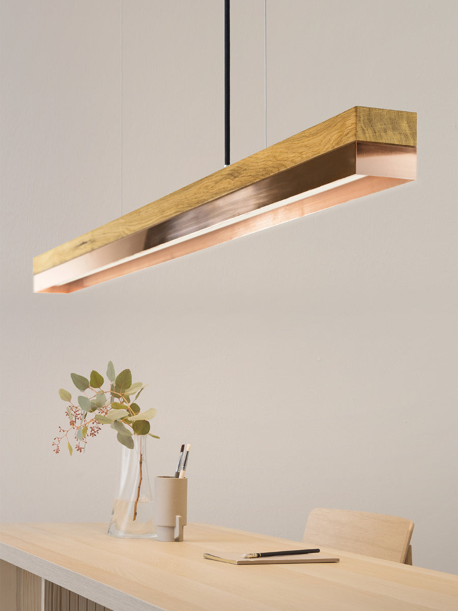 [C1o] Oak Wood & Copper Pendant Light Pendant 122CM
