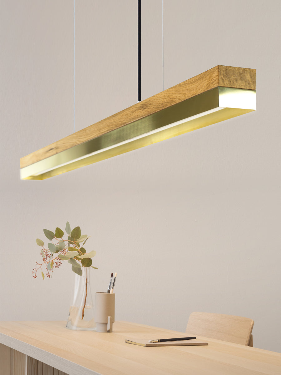 [C1o] Oak Wood & Brass Pendant Light Pendant 122CM