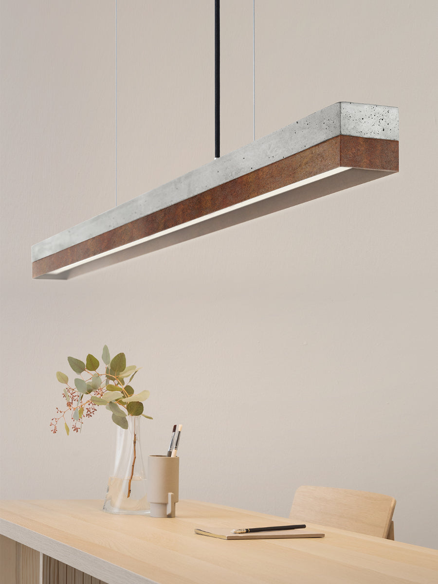 [C1] Concrete & Rust Corten Steel Pendant Light 122CM