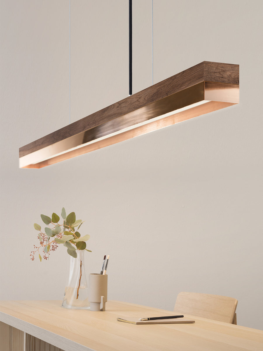 [C1w] Walnut Wood & Copper Pendant Light 122CM